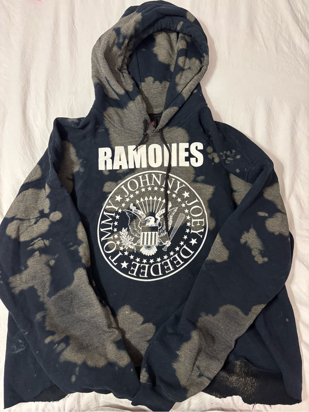 Ramones Tie-Dye Logo Hoodie in Black and Bleach